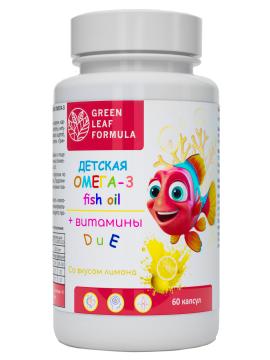 Green Leaf Formula, Детская Омега-3 с витаминами E и D, со вкусом лимона, капсулы, 60 шт.